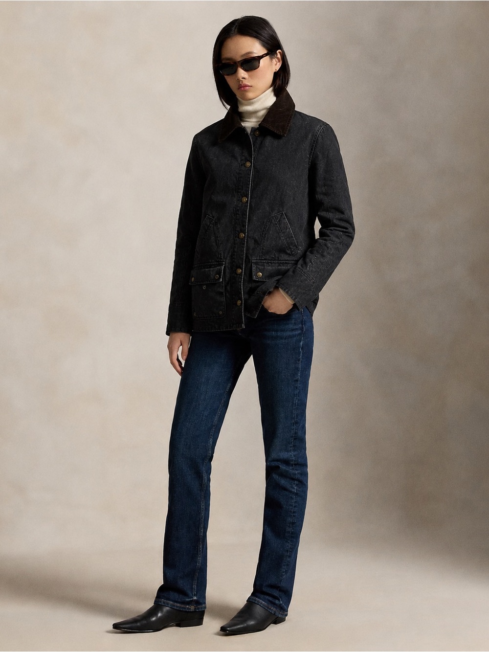 Ralph Lauren Jeans Co. Dark Denim Corduroy Collar Jacket Small